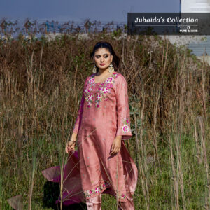 Elegant Rose Pink Muslin-Silk 3-Piece Outfit – Luxury Ethnic Wear for Women