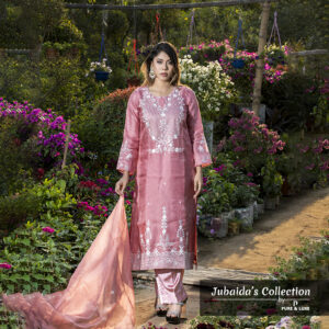 Shonak Pink Embroidered Muslin-Silk 3-Piece Suit – Ethnic Wear for Women